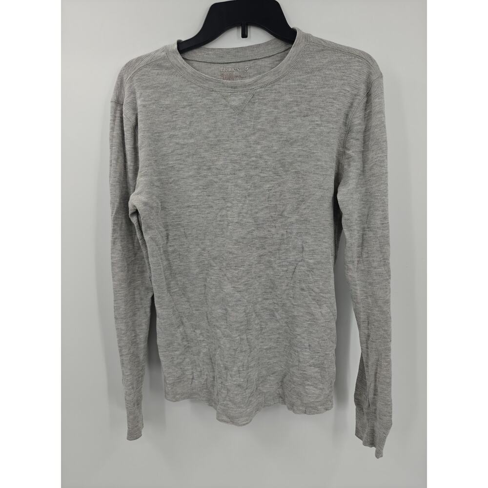 Hanes Soft Washed Gray Thermal Waffle Knit Long Sleeve Shirt Mens Small